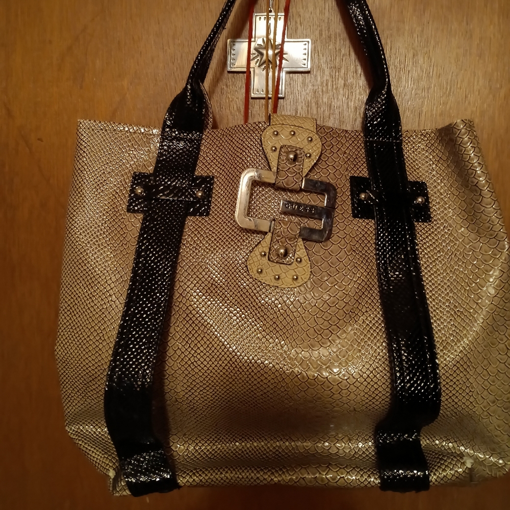 Guess bag,beige and black snake skin design